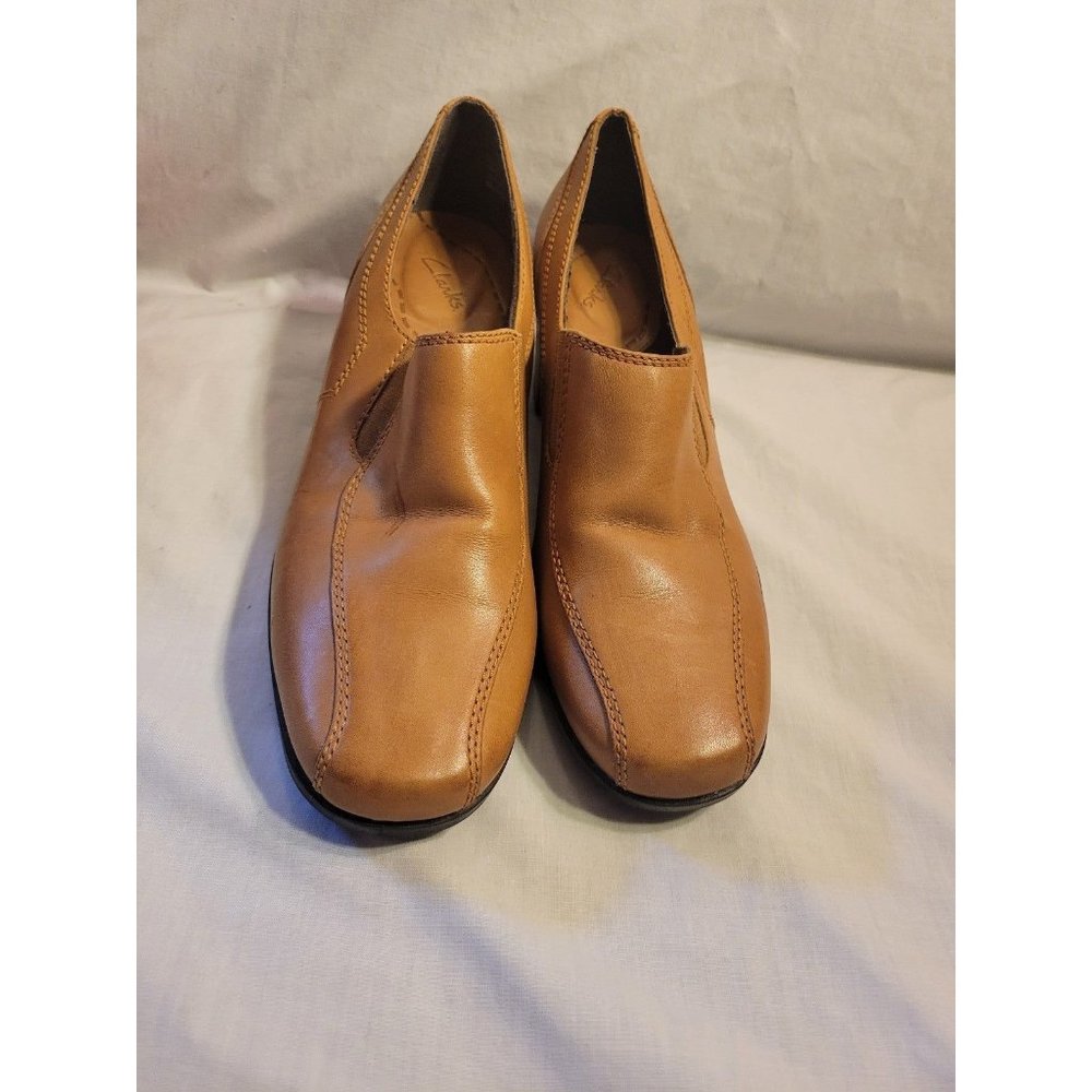 Clarks Men Dress Shoes Leather Lace Size 11 Tan Brown Heel Church Fancy